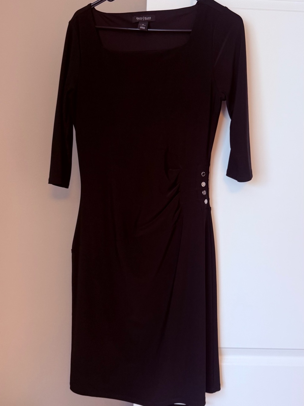 White House Black Market Black Midi Sheath Dress with Three-Quarter Sleeves